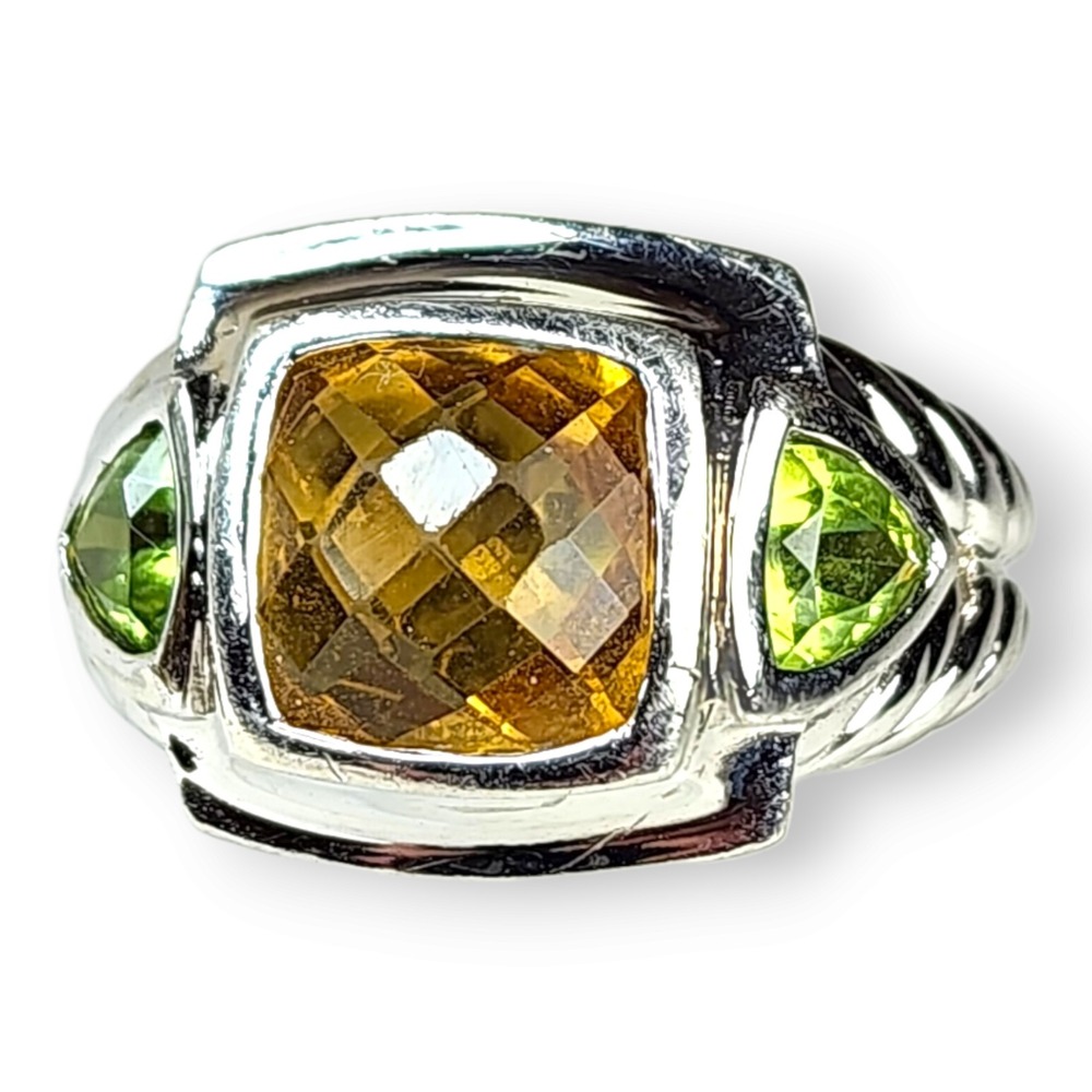 Judith Ripka Sterling Silver 925 Yellow Citrine Green Peridot Ring Size 7